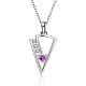 Silver Color Plated Brass Cubic Zirconia Triangle Pendant Necklaces NJEW-BB09484-B-1
