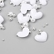 ハートプラスチックカボションネイル  女性のためのネイルアートの装飾アクセサリー  丸いスチールビーズと丸いアクリル模造真珠ビーズ付き  ホワイト  銀  8.5x6.5x2.4mm MRMJ-I001-04B-S-3