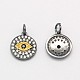 Flat Round with Evil Eye Brass Micro Pave Cubic Zirconia Charms ZIRC-F017-07-2