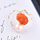 Perle naturelle avec anneau de manchette ouvert fleur de jade RJEW-T026-02G-2