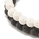 2 pièces 2 styles pierre de lave naturelle (teinte) bracelets extensibles en perles rondes sertis de coeur BJEW-JB07579-5