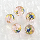 Perles rondes imprimées de motif de fleur rose en verre GFB-R004-10mm-W-2