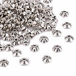 Antique Silver Plated Tibetan Silver 5-Petal Flower Bead Caps, Lead Free & Cadmium Free, about 6.5mm long, 6.5mm wide, 2mm thick, Hole: 2mm