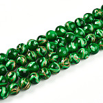 Выпечка окрашенные стеклянные бусины, круглые, строковый стиль, зелёные, 10~10.5 мм, отверстие : 1.2~1.4 мм