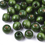 Perle di legno naturale tinte, tondo,  piombo libero, verde scuro, 10x9mm, Foro: 3 mm