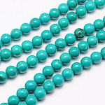 Fil de perles de magnésite naturelle, ronde, teints et chauffée, turquoise, 4mm, Trou: 1mm