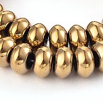 Rondelle Electroplated Non-magnetic Synthetic Hematite Bead Strands, Golden Plated, 10x6mm, Hole: 2mm, about 68pcs/strand, 15.7 inch