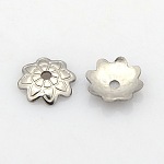 8-Petal 304 Stainless Steel Flower Bead Caps, Stainless Steel Color, 7x1.5mm, Hole: 1mm