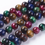Chapelets de perles d'œil de tigre naturel, ronde, couleur mixte, 10mm, Trou: 1mm, Environ 19 pcs/chapelet