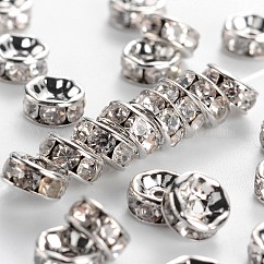 Latón oriente medio rhinestone entrepieza de abalorios, rerondana plana, sin níquel, Platino, cristal, 6x3mm, agujero: 1 mm