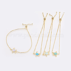Pulseras bolo de latón ajustables, Pulseras deslizantes, cadenas de caja, con el ópalo sintético, tortuga, dorado, color mezclado, 9-1/2 pulgada (24 cm) x1 mm