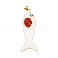 Micro latón peces allanan colgantes de circonio cúbico, con esmalte y piedra preciosa natural, chapado en rack, Plateado de larga duración, sin plomo y el cadmio, blanco, 43x16x9mm, agujero: 4x3.5 mm
