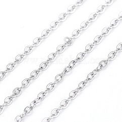 Cadenas de cable de acero inoxidable 304 resistentes al deslustre, soldada, con carrete, Plano Oval, color acero inoxidable, 1.6x1.3x0.3mm, aproximadamente 32.8 pie (10 m) / rollo