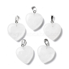 Colgantes de cristal de cuarzo naturales, colgantes de cristal de roca, corazón, con fornituras de latón, Platino, 22~23x19.5~20.5x6~7.5mm, agujero: 5x7~8 mm