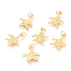 Messing Charme, langlebig plattiert, Seestern, echtes 18k vergoldet, 14.5x12x1.5 mm, Bohrung: 2.5 mm