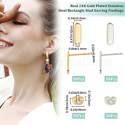 60 шт. 2 цвета 201 нержавеющая сталь фурнитура для сережек-гвоздиков с отверстием&nbsp;EJEW-BBC0002-15