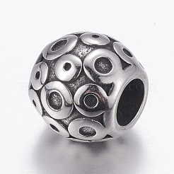 304ステンレススチールヨーロピアンビーズ  大穴ビーズ  ロンデル  アンティークシルバー  11x10mm  穴：5mm&nbsp;STAS-P173-097AS
