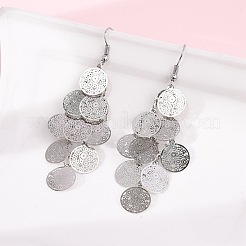 Плоские круглые серьги-подвески из нержавеющей стали 430 EJEW-A137-12P