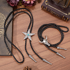 2 шт. 2 стиля регулируемый винтажный галстук-боло из искусственной кожи&nbsp;NJEW-GF0001-13AS