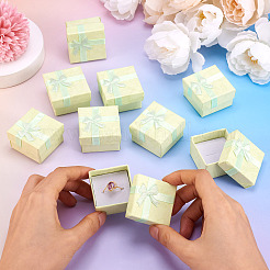 Квадратные бумажные подарочные коробки для колец с бантом&nbsp;CON-TAC0010-80B