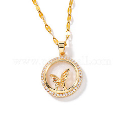 Латунный прозрачный кубический цирконий плоский круглый кулон в виде бабочки ожерелья с цепочкой для женщин&nbsp;LS-WA9125