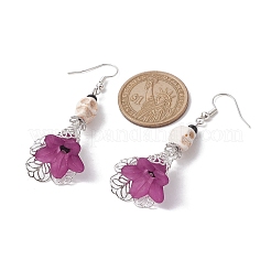 Серьги с подвесками из синтетической бирюзы и черепа и акриловых цветов EJEW-TA00410