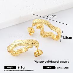 女性用304ステンレススチールスタッドピアス  ナゲット  ゴールドカラー  25x15mm&nbsp;OC3573