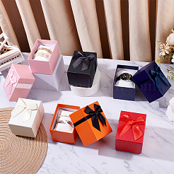 6 комплект из 6-х цветных бумажных футляров для хранения ювелирных изделий с бантом из ленты и подушечкой внутри для часов и браслетов&nbsp;CON-PH0003-23