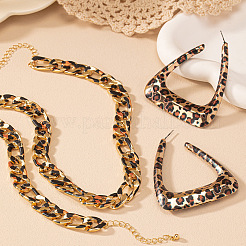 Ожерелья и браслеты из сплава с овальными звеньями и треугольными серьгами-гвоздиками с леопардовым принтом&nbsp;FS-WG20E63-01