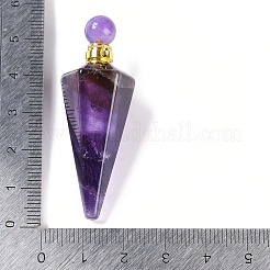 天然アメジストのファセット加工された円錐形の開閉可能な香水瓶の大きなペンダント  304ステンレススチール製金具付き  ゴールドカラー  49.5~51.5x18.5x18.5mm  穴：1.8mm&nbsp;G-L524-18G-10