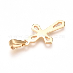 304ステンレスペンダント  クロス  ゴールドカラー  28x16.5x1.5mm  穴：8mm&nbsp;X-STAS-L210-31G