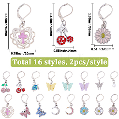 16ペア16スタイル合金エナメルフレンチフックピアス  アクリル、ABSプラスチック、パール、真鍮、キュービックジルコニア付き  プラチナ  混合図形  ミックスカラー  31~37mm  1ペア/スタイル&nbsp;EJEW-BM0001-06