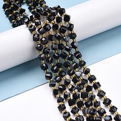 天然染色・加熱処理された縞模様の瑪瑙ビーズ連売り  シードビーズで  多面カット  斜めキューブビーズ  5~6x5~6x4~5mm  穴：1mm  約49~55個/連  15.35''~15.75''（39~40センチメートル）&nbsp;G-P463-47