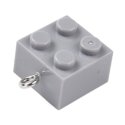 樹脂チャーム  プラチナ鉄ループ付き  おもちゃのレンガ  濃いグレー  21x15.5x11mm  穴：2.6mm&nbsp;RESI-E017-A18