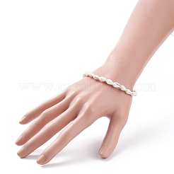 ナチュラルシェルビーズブレスレット  女性のための夏のビーチジュエリー  フローラルホワイト  7-5/8インチ（19.5cm）&nbsp;X-BJEW-JB08162