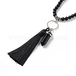 Halskette mit Kugel- und Quastenanhänger aus natürlichem Obsidian und Perlenketten aus gemischten Edelsteinen&nbsp;NJEW-E585-02A