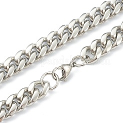 304ステンレススチール製キューバンリンクチェーンブレスレット＆ネックレスジュエリーセット  カニカン付き  ステンレス鋼色  23.62インチ（60cm）  9-1/8インチ（23cm）  リンク：13x10x5mm&nbsp;SJEW-B019-03C-P