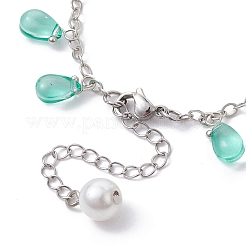 Браслеты в форме раковины морской звезды из сплава со стеклянными каплевидными подвесками&nbsp;BJEW-JB09983-02