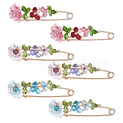 6 шт. 3 стиля броши-булавки из сплава цветов и страз для рюкзака&nbsp;JEWB-FH0002-57