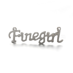 変色しにくい304ステンレススチールペンダント  単語finegirl  ステンレス鋼色  12x37x1mm  穴：1mm&nbsp;STAS-M220-03