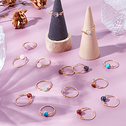 28 stücke 7 arten runde chakra natürliche & synthetische edelstein perlen finger ringe&nbsp;RJEW-HY00002