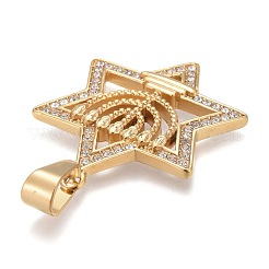 304ステンレスペンダント  クリスタルラインストーン付き  燭台とダビデの星  ゴールドカラー  47.5x37.5x4mm  穴：6.5x11.5mm&nbsp;STAS-K214-09G