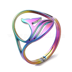 Ионное покрытие(ip) 304 нержавеющая сталь китовый хвост регулируемое кольцо для женщин RJEW-M149-01RC