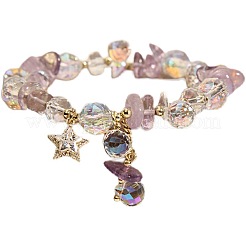 Braccialetti elasticizzati da donna con ciondolo a stella in lega con strass e perline di vetro&nbsp;WG1458C-02