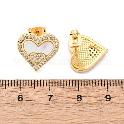 Aretes de circonita cúbica transparente con micropavé de latón en forma de corazón&nbsp;KK-D363-12A-G