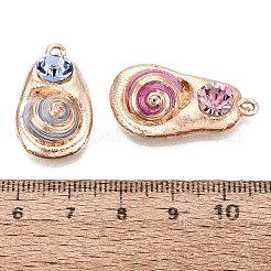 電気メッキされた金色の真鍮の縁取り、天然の螺旋状の貝殻ペンダント  巻貝チャーム  ラインストーン付き  染め  ミックスカラー  24~31x15~16x6~8mm  穴：1.6~2mm&nbsp;SSHEL-Q101-08