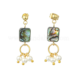 Boucles d'oreilles pendantes en nacre d'ormeau et perles de nacre&nbsp;EJEW-JE07327-02