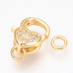 真鍮マイクロパヴェキュービックジルコニアカニカン  丸カン付き  ハート  ゴールドカラー  14x11x6mm  穴：3mm&nbsp;ZIRC-Q013-133G
