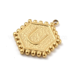 ステンレスペンダント201個  ゴールドカラー  レターチャーム付き六角形  U字  21x16.5x2mm  穴：1.5mm&nbsp;STAS-R227-01U-G