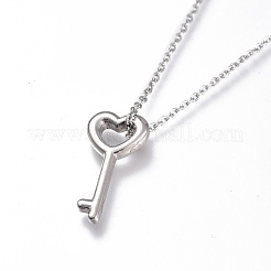 Colliers avec pendentif en forme de clé en forme de cœur en acier inoxydable 304&nbsp;NJEW-I240-16